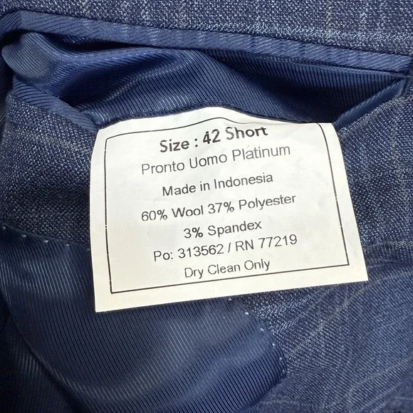 Pronto Uomo Platinum Sport Coat Blazer Men 42 Short Blue Plaid Wool Double Vent - Picture 5 of 11